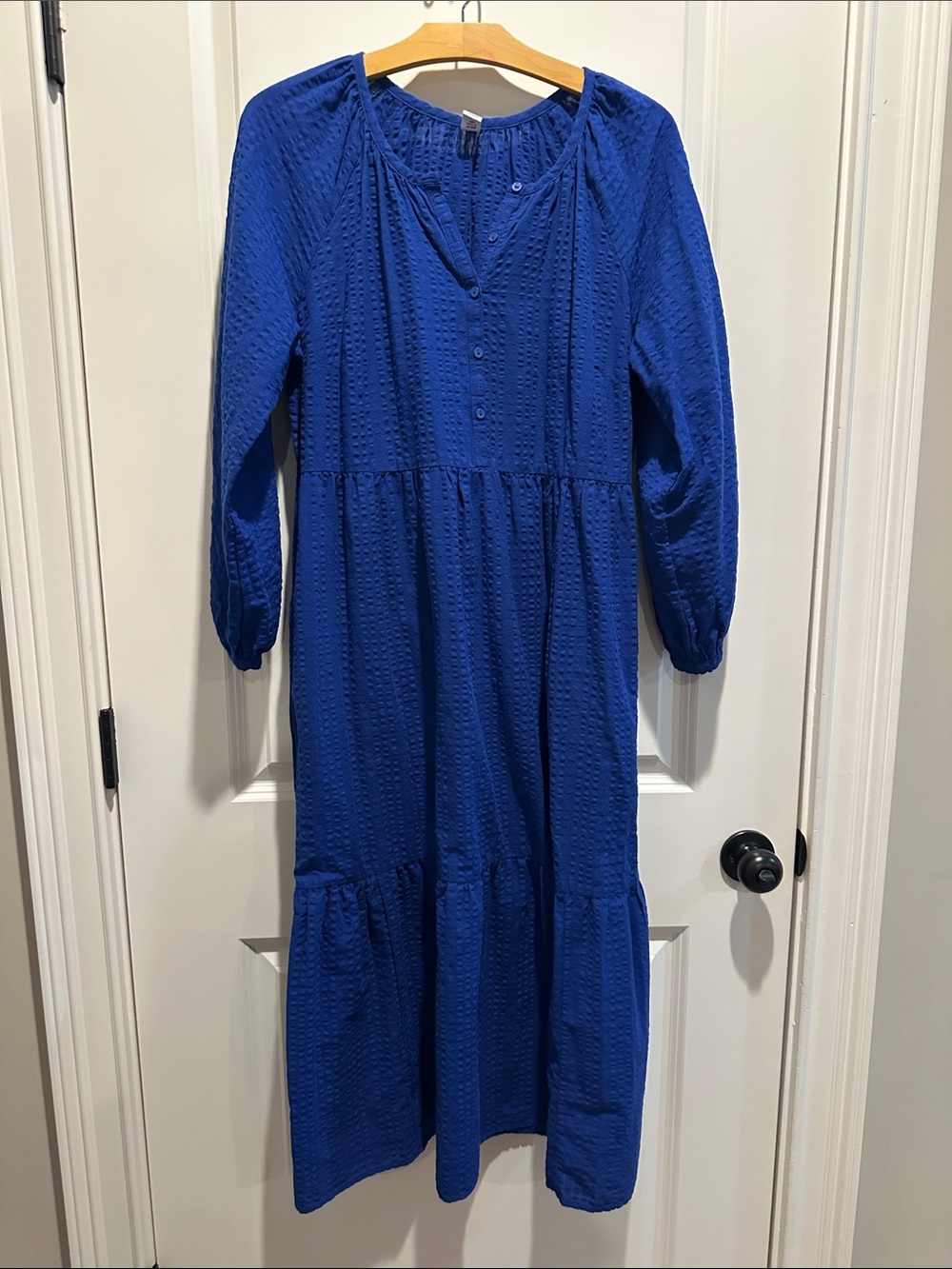 Old Navy Royal Blue Button-Front Textured Midi Dress